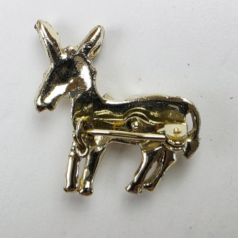 Vintage 56  Democratic Party Donkey Mule Gold Tone Green Rhinestone Lapel Pin